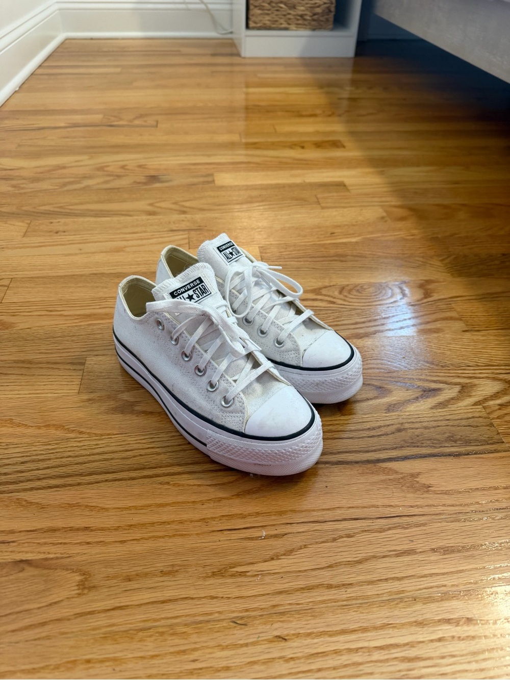 Converse Low Top Platform Sneakers - White with Black Trim